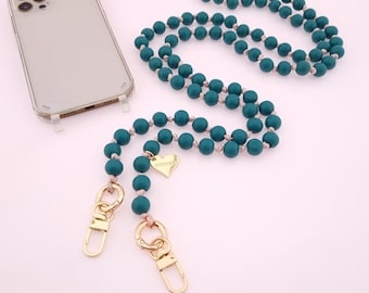 EMERALD mobile phone chain with wooden beads and premium case