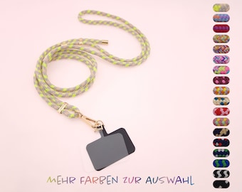 Universal Handykette ONE mit Karabiner I optional mit Patch für Handyhülle I viele Bandfarben