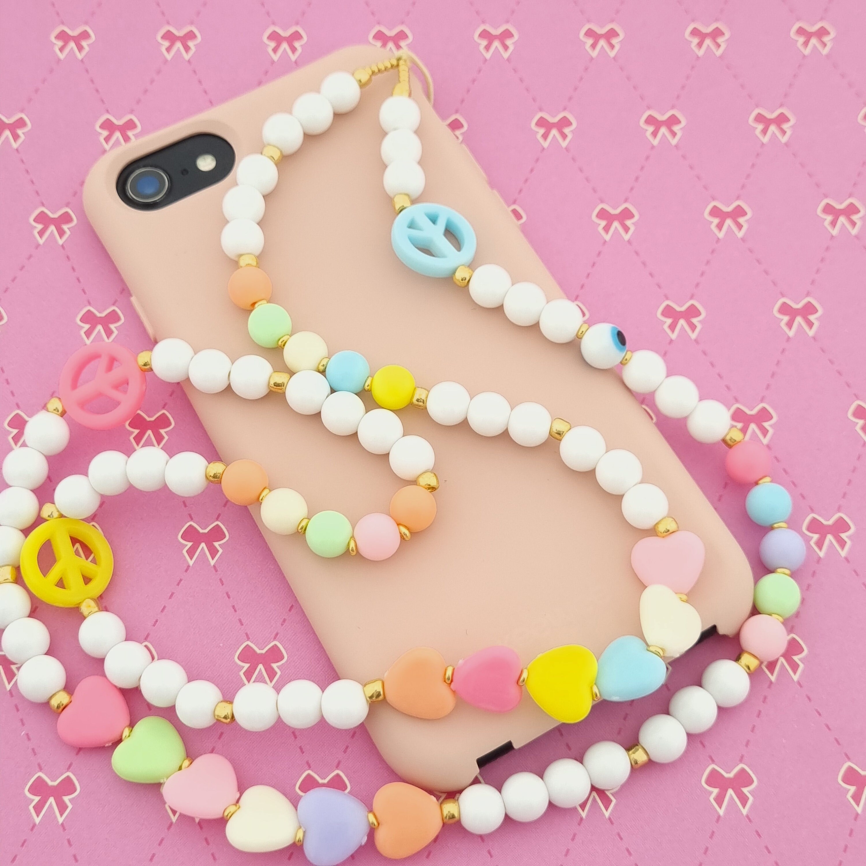 Phone Strap LOVE 'N PEACE I Mobile Phone Pendant I Y2K-Style I Mobile Phone Chain Bracelet I Phone Charm I Phone Candy I Mobile Phone Jewelry I Mobile Phone Straps