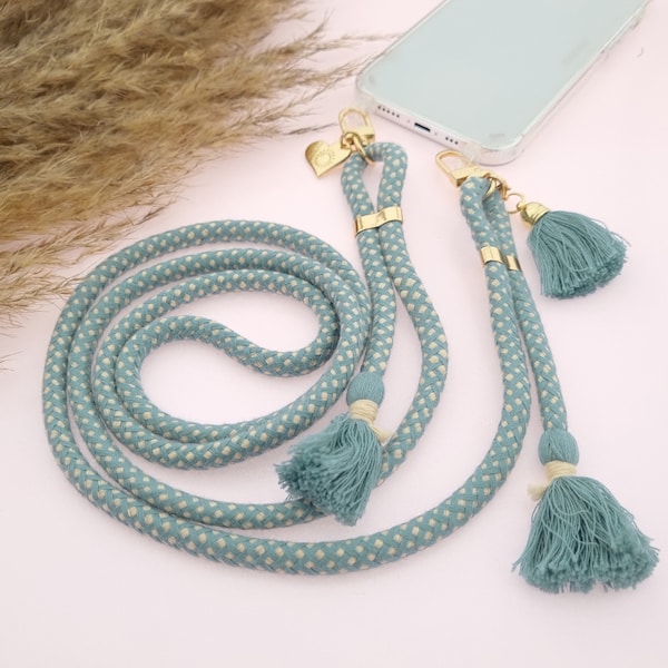 Boho Handykette MAYA Snap aus weicher Baumwolle mit Quasten