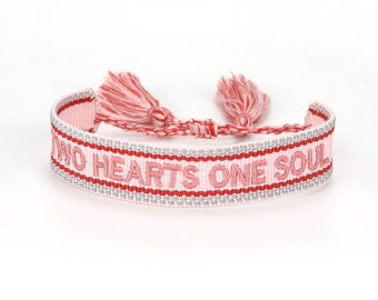 Boho Armband TWO Hearts ONE SOUL Princess Pink mit hellroter Stickerei