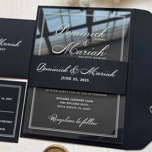Elegante Acryl Hochzeitseinladung mit rsvp, weiße Beschriftung Hochzeitseinladung, personalisierte Hochzeitseinladung-weiß, Goldfolie, Silberfolie