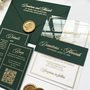 Elegante Acryl Hochzeitseinladung, Gold Print Hochzeitseinladung, personalisierte Hochzeitseinladung mit Rosegold Folie, Silberfolie