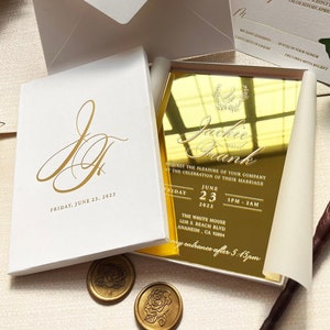 Gold Mirror Boxed Acrylic Invitations, Gold Mirror Wedding Invitation, Wedding Invitations, Quinceanera Invites, Unique Invites