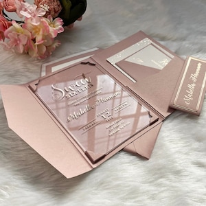 Alluring Dusty Rose Pocket Invitation, Sweet 16 Invitation, Birthday Invitation, Rose Gold Foil Invitation, Minimalist Invitation
