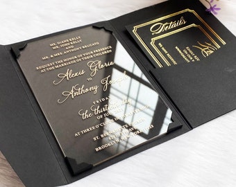 Acrylic Wedding Invitation, Elegant Black Wedding Invitations, Unique Invites, Real Foil, Acrylic Invite, Invitation Card