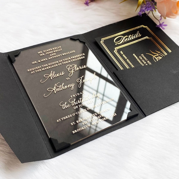 Acrylic Wedding Invitation, Elegant Black Wedding Invitations, Unique Invites, Real Foil, Acrylic Invite, Invitation Card