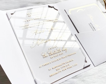 Gold Foil Acrylic Wedding Invitation: Elegant Pocket Invitation