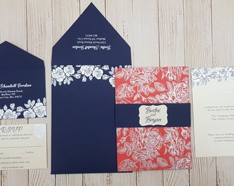 Wedding Invitations, Rose theme Folded Wedding Invitation Suite, Invitations, Wedding Invitations, Coral Invitation