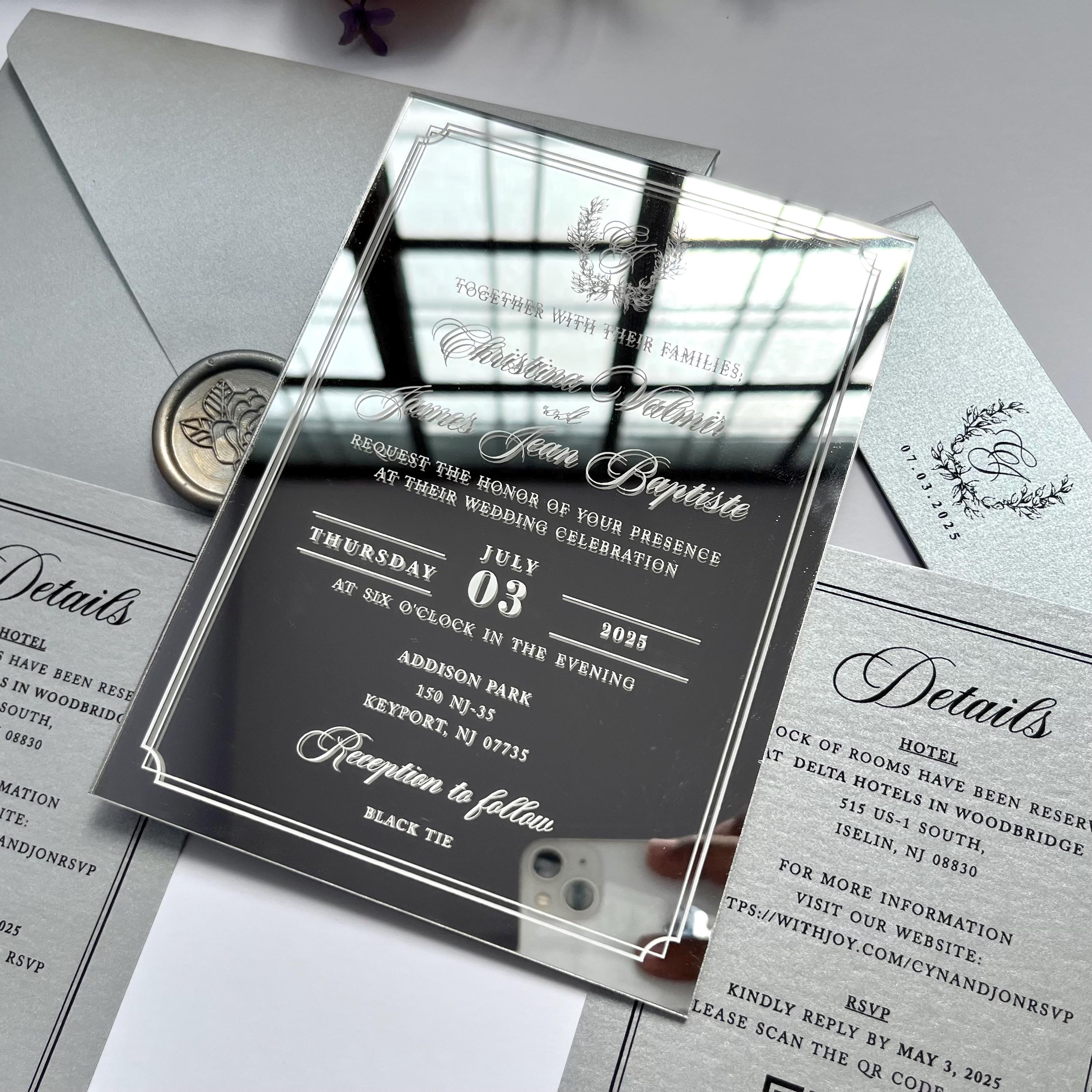 Elegant Mirror Silver Acrylic Invitations, Wedding Invites With Pearl ...