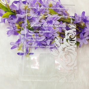 Beautiful Clear Acrylic Invitation, Wedding Invitation, Clear Acrylic Invitation with White Ink