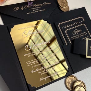 Gold Acrylic Wedding Invitations, Pocket Acrylic, Quinceanera Acrylic Invitations, Gold Wedding Invite Set Wedding Invitations, Gold Foil