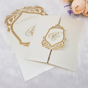 White Gate Fold Wedding Invitation, Wedding Invitations, Gold and White Invitation, Bespoke Invitation
