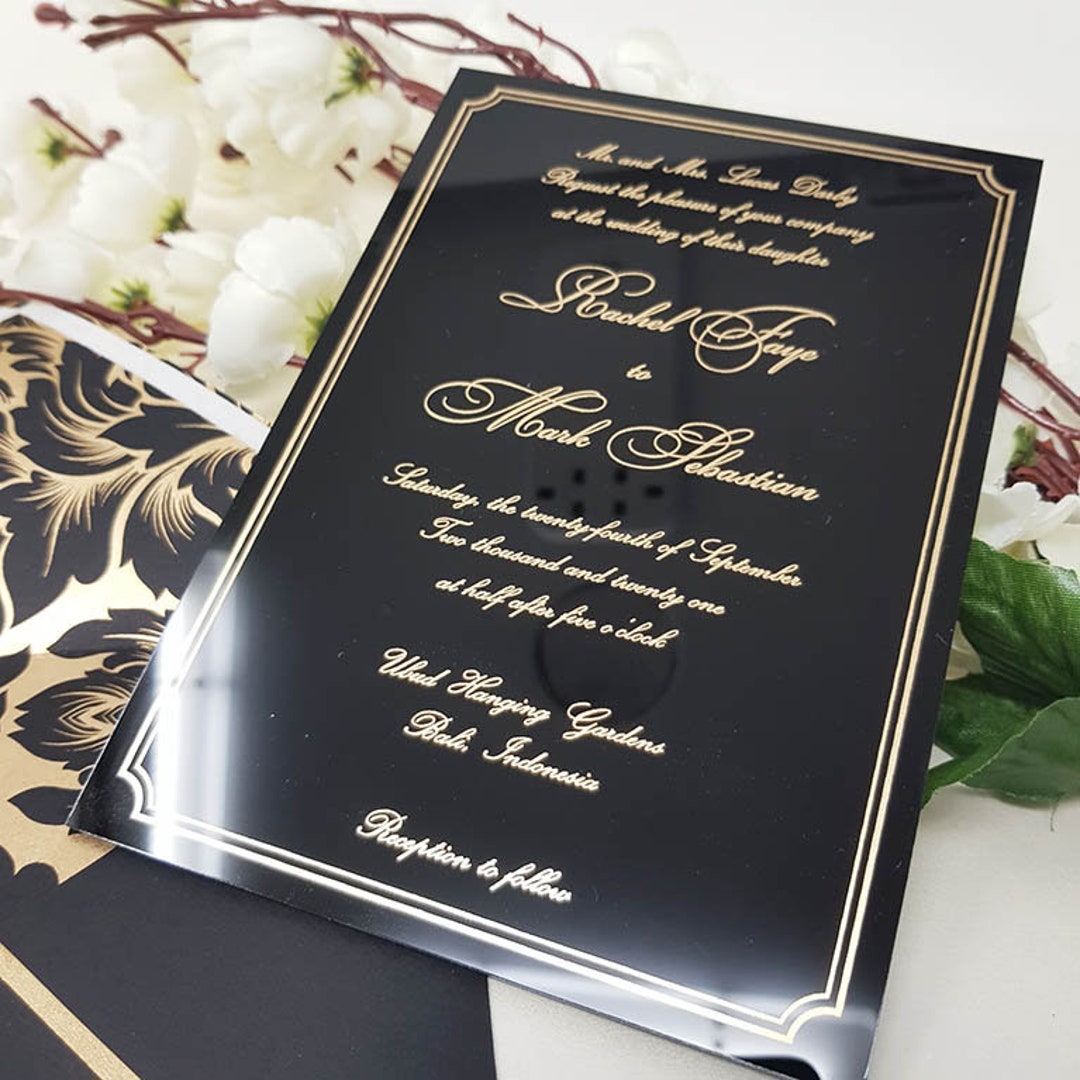 Rose Gold Acrylic Wedding Invitations, Clear Wedding Invitation