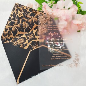 Frosted Acrylic Wedding Invitations, Calligraphy Frosted Rose Gold, Opal Luxury Modern Invite, Floral Boho Bride Invitation