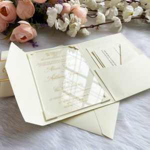 Luxury Ivory Acrylic Wedding Invitation Set, Wedding Invitation Acrylic, Quinceanera Invitations, Clear Invitation, Acrylic Weddings