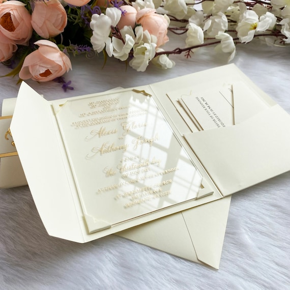 Rose Gold Acrylic Wedding Invitations, Clear Wedding Invitation