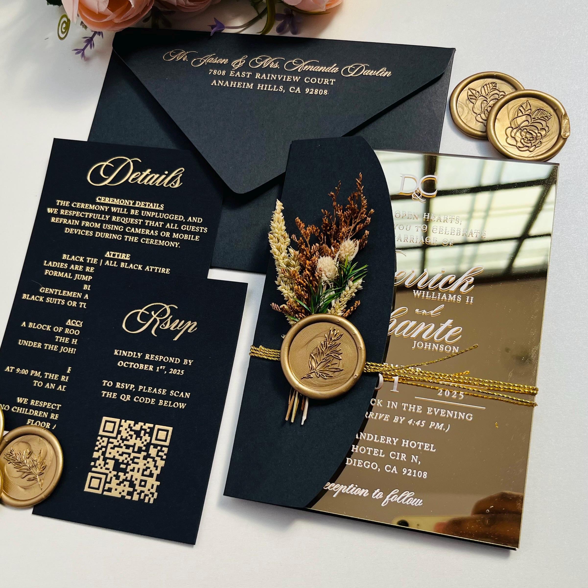 Elegant Mirror Silver Acrylic Invitations, Wedding Invites With
