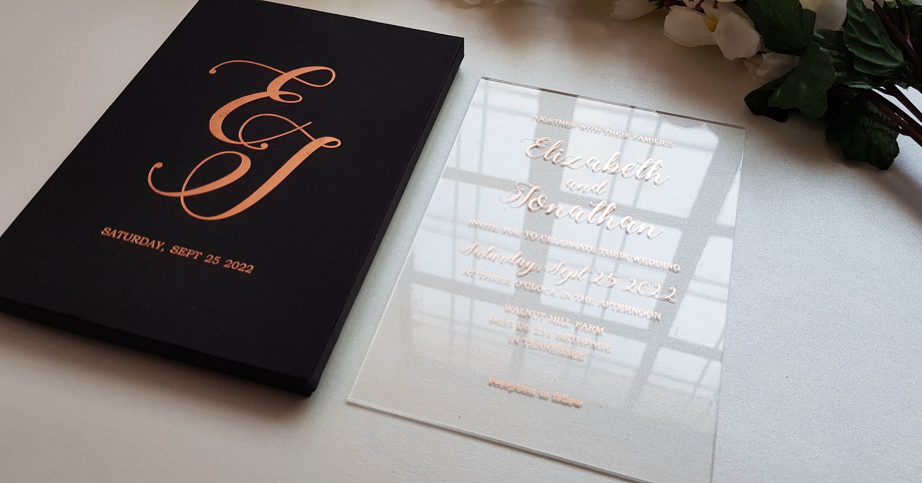 Luxury Rose Gold & Black Wedding Invitation Timeless Acrylic Etsy