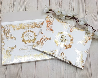 Gatefold Elegant Wedding Invitation Set Gold Foil Printed Hard Cover White Wedding Card, Special Design Textured Trifold Invitation Card