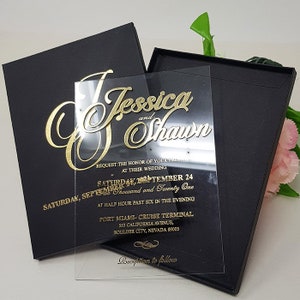 Acrylic Invitations | Acrylic Invites | Clear Invitations | Real Gold Foil on Acrylic with Cardstock Box