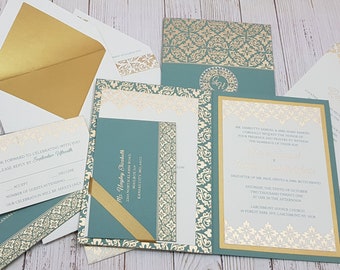 Elegant Folded Wedding Invitation Suite, Wedding Invitations, Invitations, Matcha color Invitation