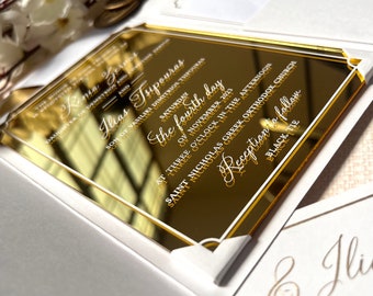 Mirror Acrylic Wedding Invitations | Invitation Cards | Elegant Invitation - RSVP card and Detail cards