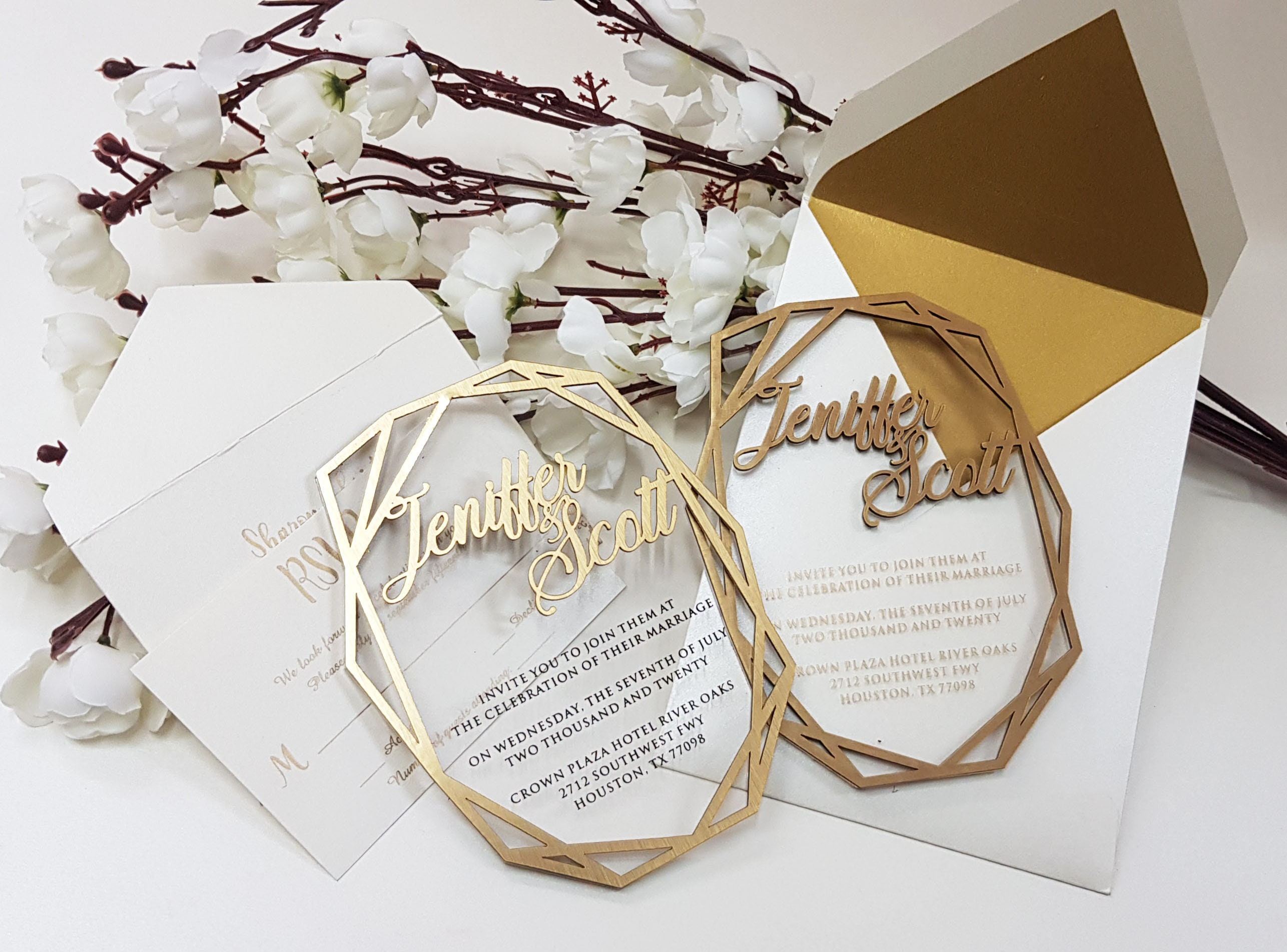 Geometric Wedding Invitation 3D Gold Wedding Invitation Etsy
