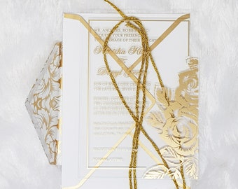 Acrylic Wedding Invitation: Elegant Floral Design, Custom Invitations