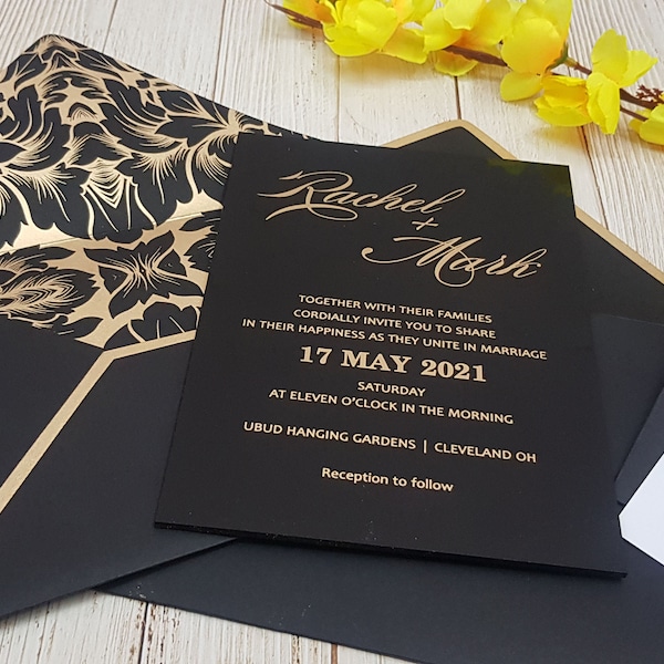 Wedding Invitation, Gold Foil Invitations, Calligraphy Script Personalised Elegant Wedding Invitation, Luxury Set - Modern Elegance