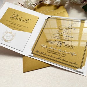 Folder Style Wedding Invitation Card, Square Acrylic Invitation Square with QR Code Rsvp and Detail cards, Wedding Invitation