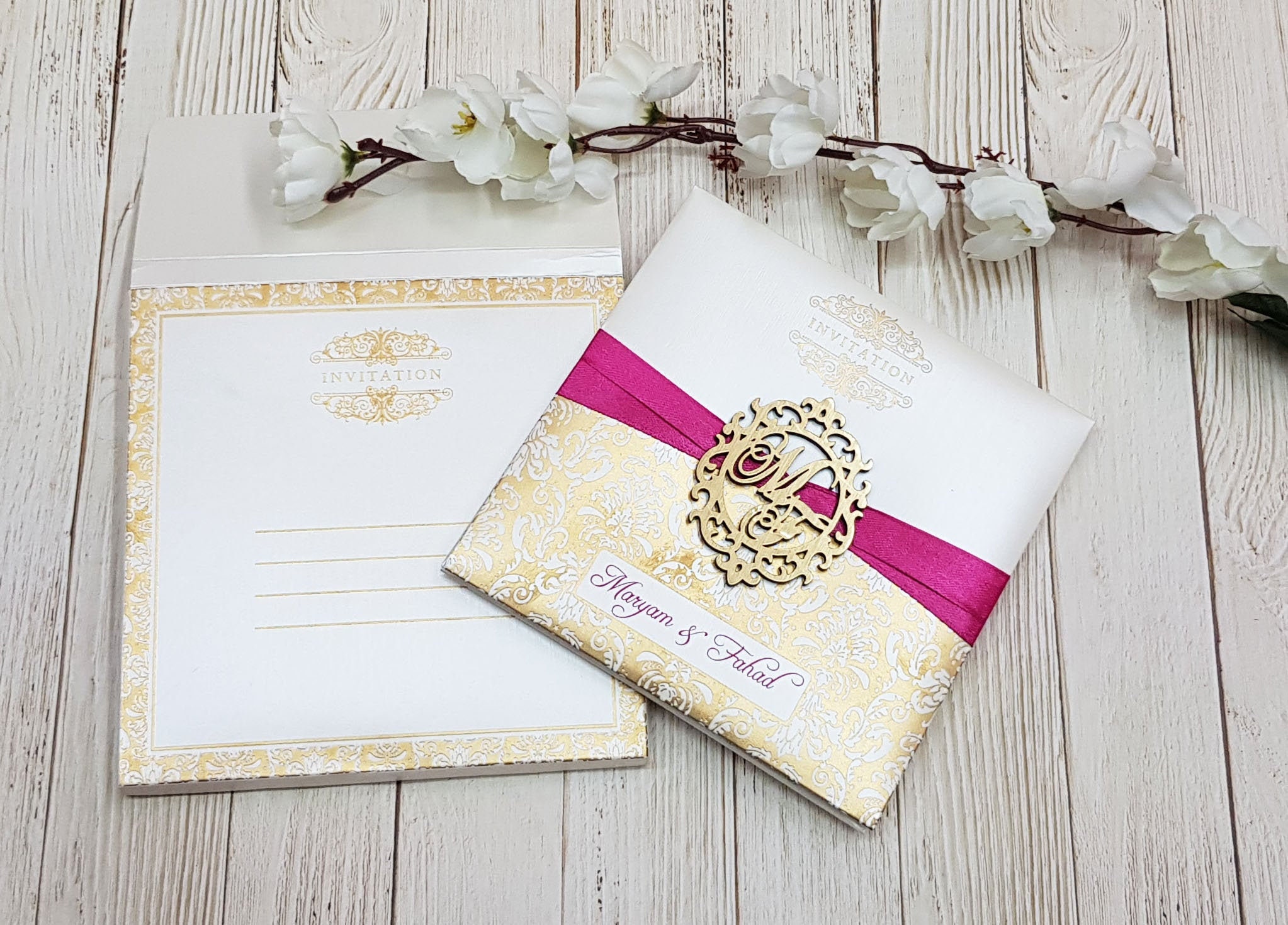 Box Invitations Wedding Invitations Set Wedding Cards Gold Etsy