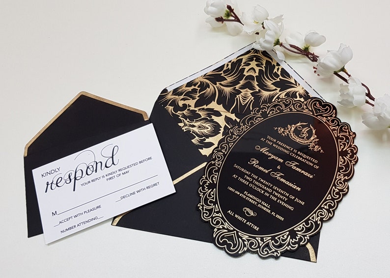 Vintage Black Acrylic Wedding Invitations Luxury Invitation image 1