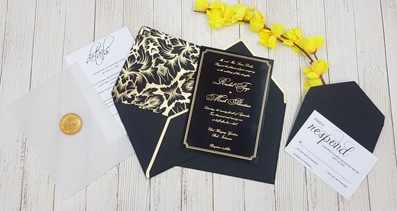 Acrylic Wedding Invitation, Elegant Black Wedding Invitations