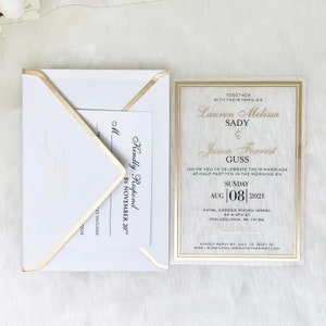 Gold & Black Acrylic Wedding Invitation with White Envelope