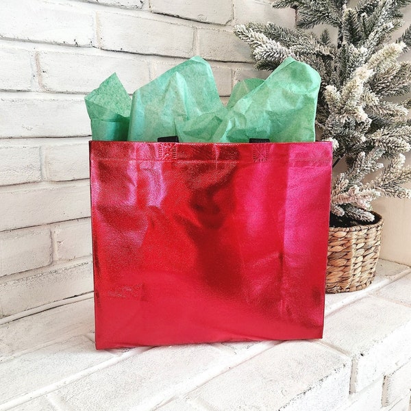 Holiday Gift Bag, Christmas Gift Bag, Christmas Party Bags, Party Favor Bag, Red Gift Bag, Holiday Gift, Reusable Shopping Bag