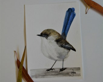 Fairy Wren Watercolor Bird Painting, Bird Painting, Original Watercolor Painting