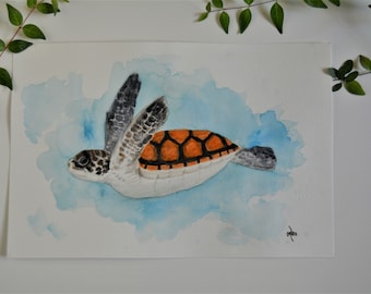 Watercolor Sea Turtle, Sea Turtle Painting, Original Watercolor Sea Turtle, Minimalist Sea Turtle Painting,