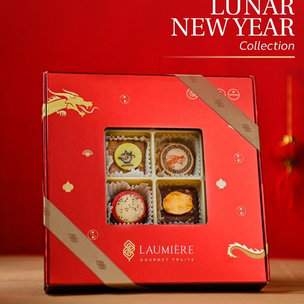 Laumiere Gourmet Fruits – Lunar New Year Collection Square 11 oz, Chinese New Year Dessert Box, CNY 2023 Special Sweet Box Gift