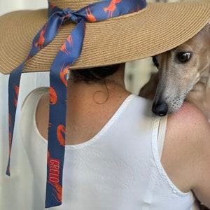 Long silk twill ribbon with sighthound print / greyhound pattern women tie / skinny schawl with galgo graphic / whippet printed textile belt