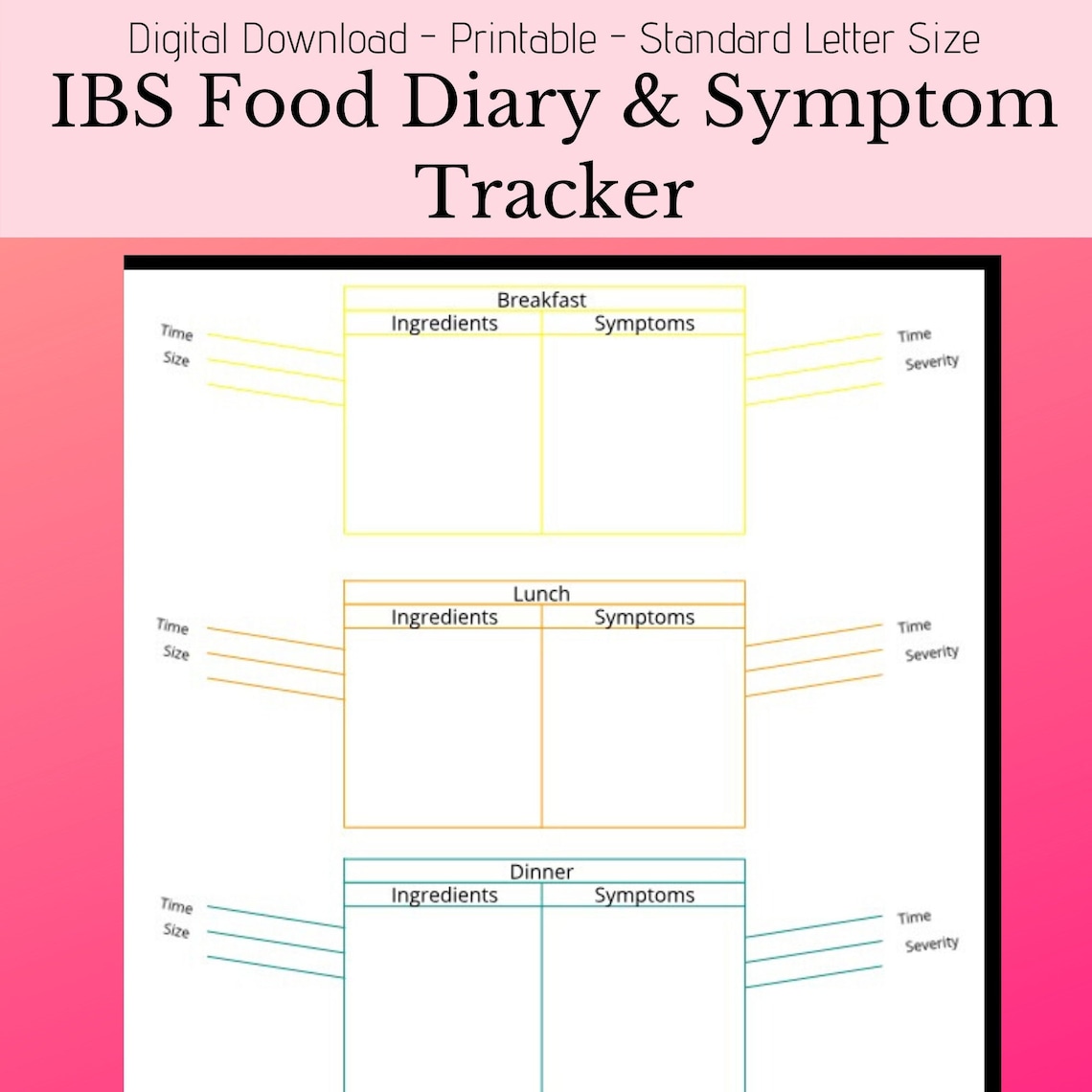 IBS food diary & Symptom Tracker printable digital download | Etsy