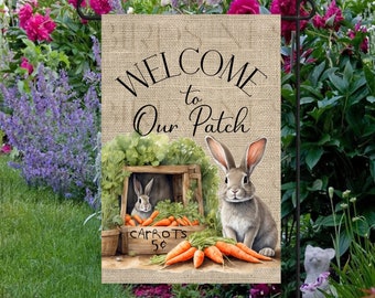 Welcome to Our Patch Double-Sided Easter Garden Flag - Easter Bunny - Carrot Patch