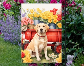 Yellow Labrador Retriever Double Sided Garden Flag - Spring Flowers - Welcome Garden Flag