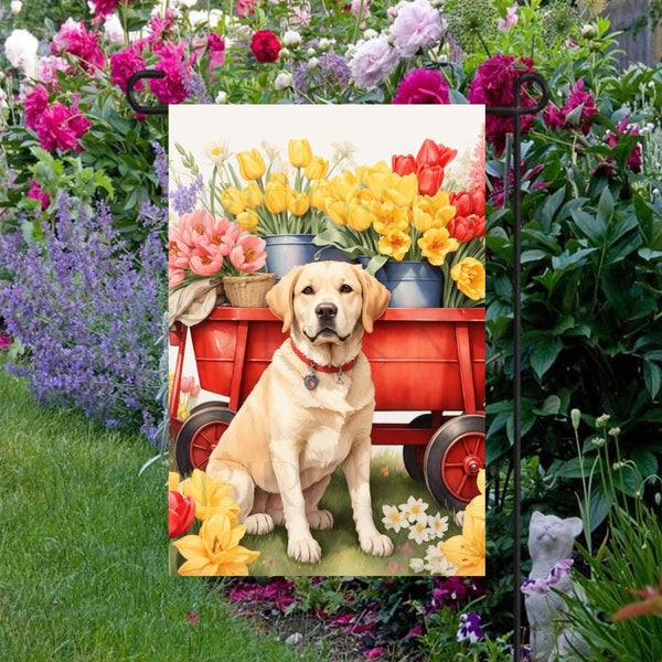 Yellow Labrador Retriever Double Sided Garden Flag - Spring Flowers - Welcome Garden Flag