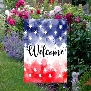 Patriotic Splash Stars Welcome Double-Sided Garden Flag - Fourth of July Decor