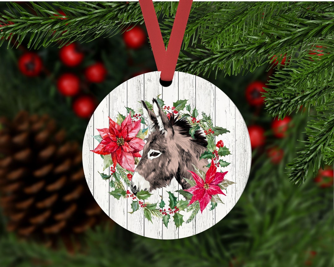 Christmas Ornament Donkey Ornament Farm Animals Poinsettia Ornament ...