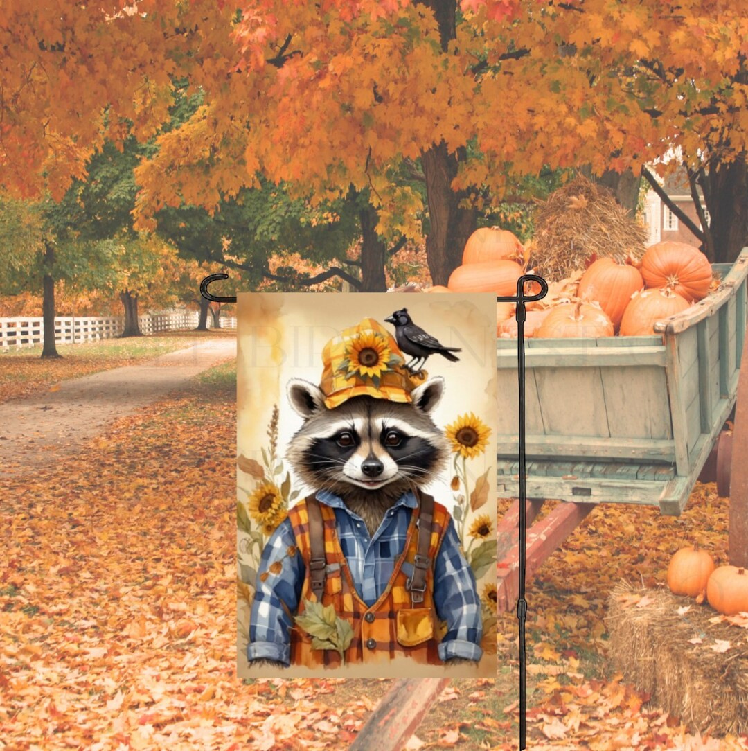 Fall Raccoon Scarecrow Double Sided Garden Flag Etsy