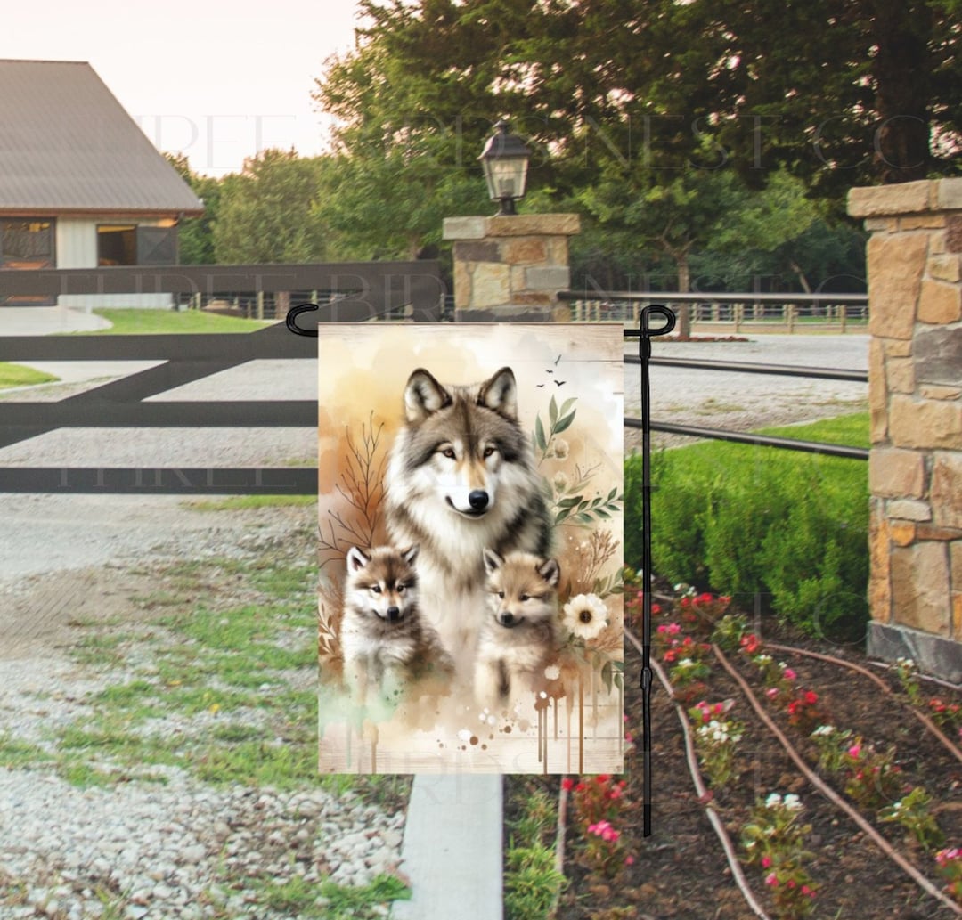 Woodland Wolf Welcome Double-sided Garden Flag - Mama Wolf and Cubs - Etsy