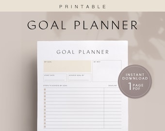 Goal Planner, Printable, Instant Download, A4, A5, US Letter