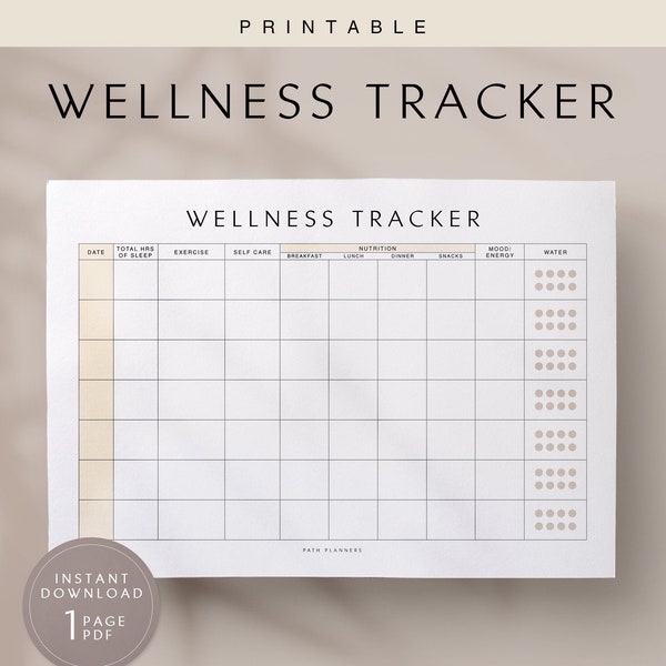 Wellness Tracker, Planner, Printable, Instant Download, A4, A5, US Letter